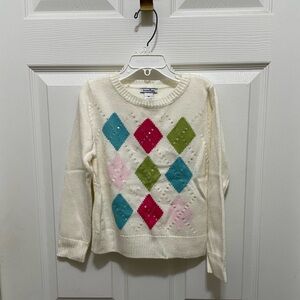 Hartstrings Argyle Sweater - Cream, Pink, Blue, Green